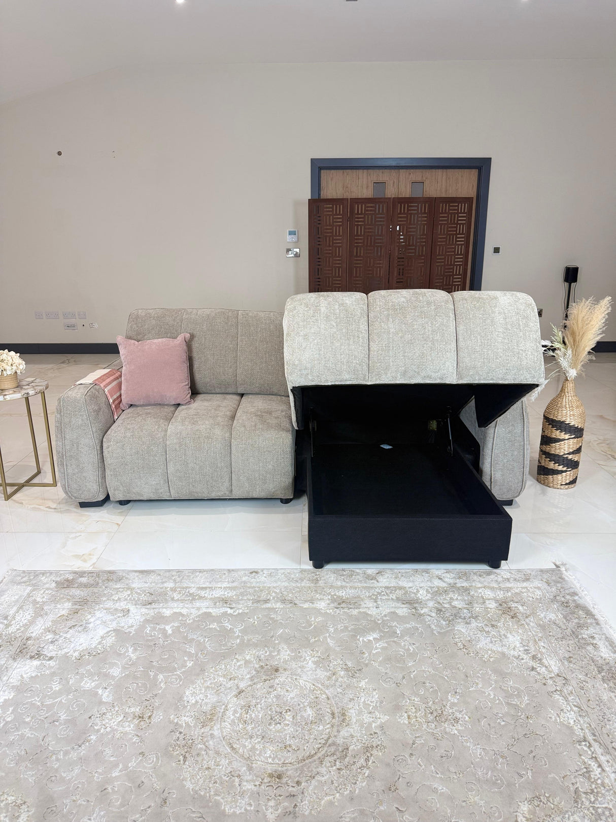 Trevi Corner Storage Sofa Bed (Available in Grey or Beige)