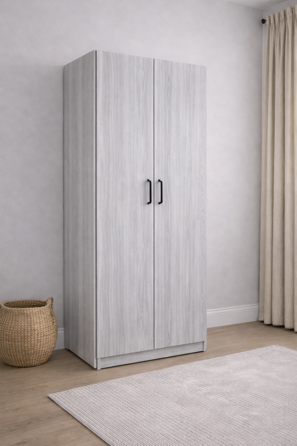 Economy 2 Door Wardrobe (Available in Light Grey, White, Oak or Dark Grey)