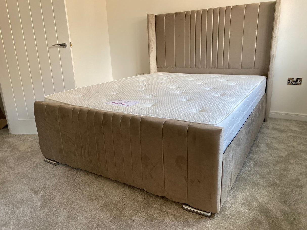 Clarissa Floor Standing Headboard Bed Frame (With or without gas lift storage, range of fabrics to choose from)