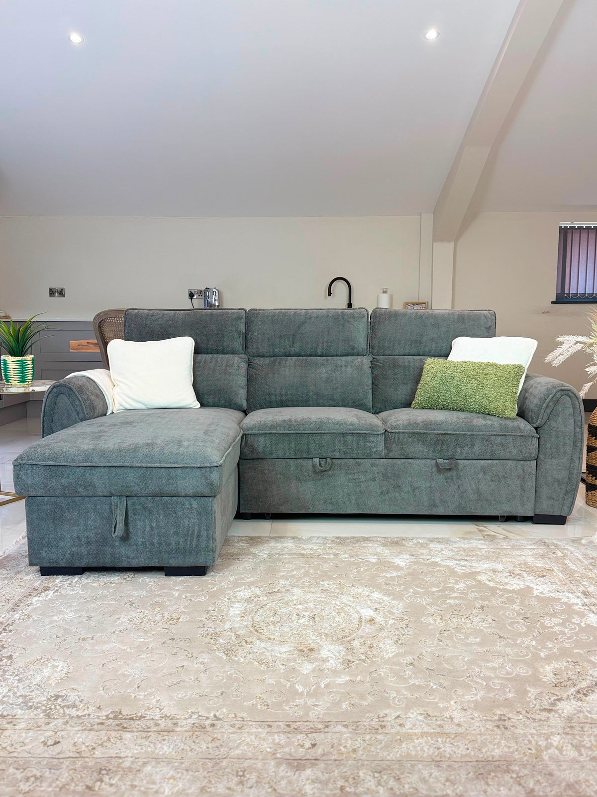 Marseille Corner Storage Sofa Bed (Available in Mushroom, Grey or Light Grey)