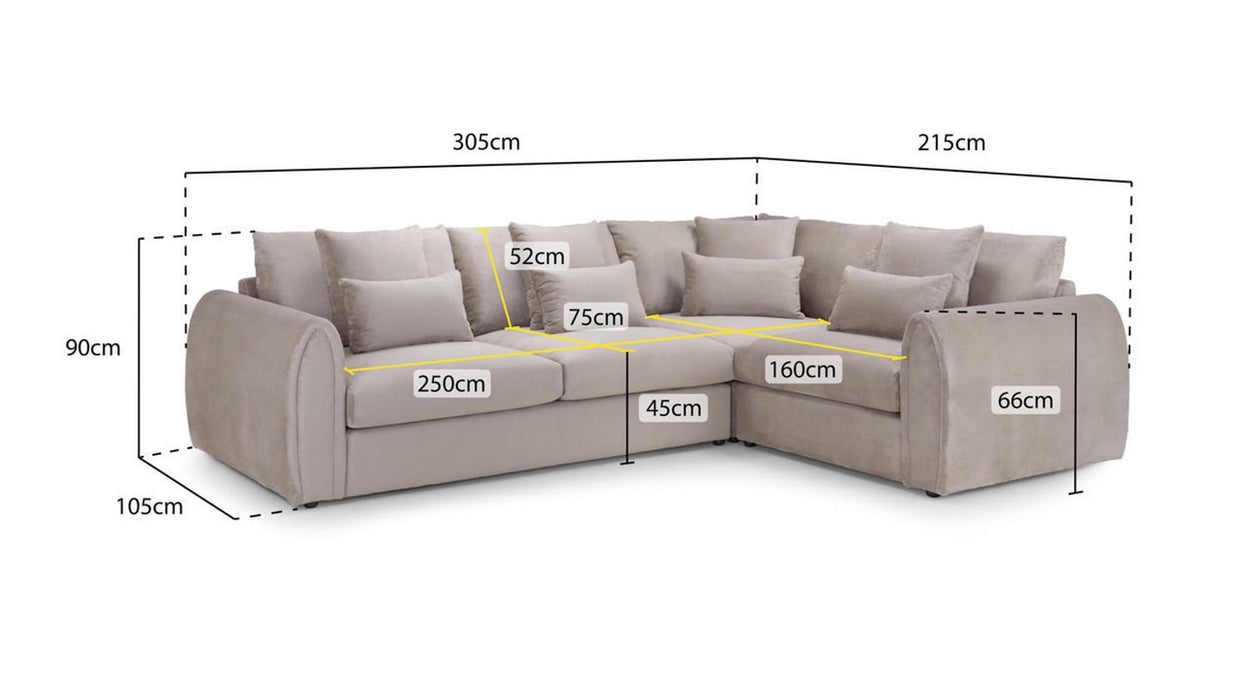 Bishop Corner Sofa available in velvet mocha or grey