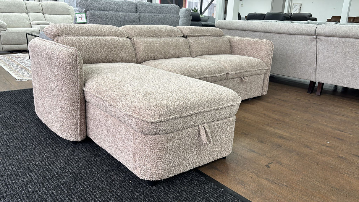 Naples Corner Sofa Bed with Storage (Available in Chenille Grey, Blue, Beige or Green)