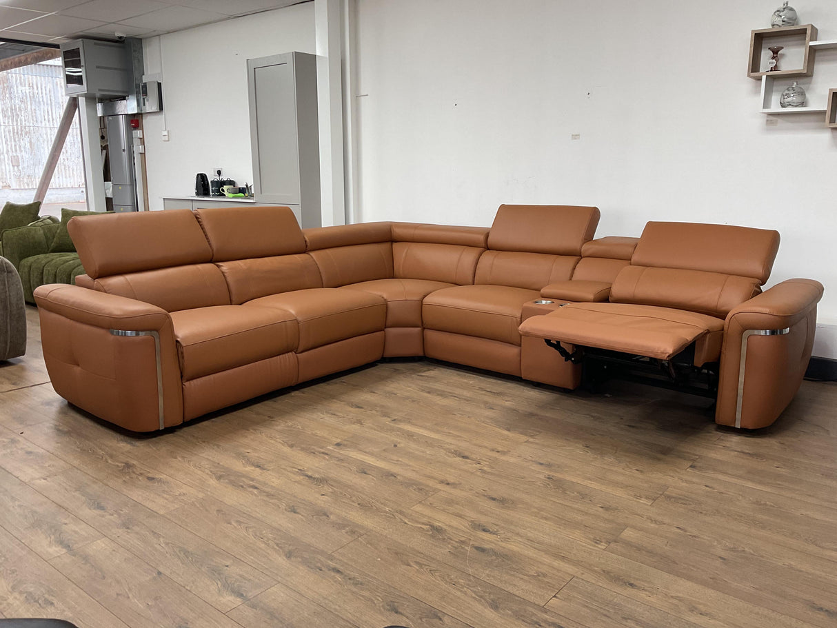 Autumnville Genuine Leather Electric Reclining Corner Sofa (Available in Tanned Brown or Black)