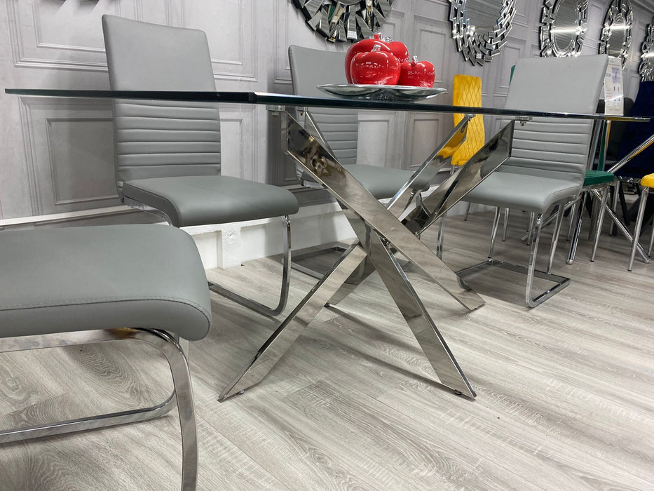 180cm Regal Glass Dining Table with Kensington Chairs in Grey