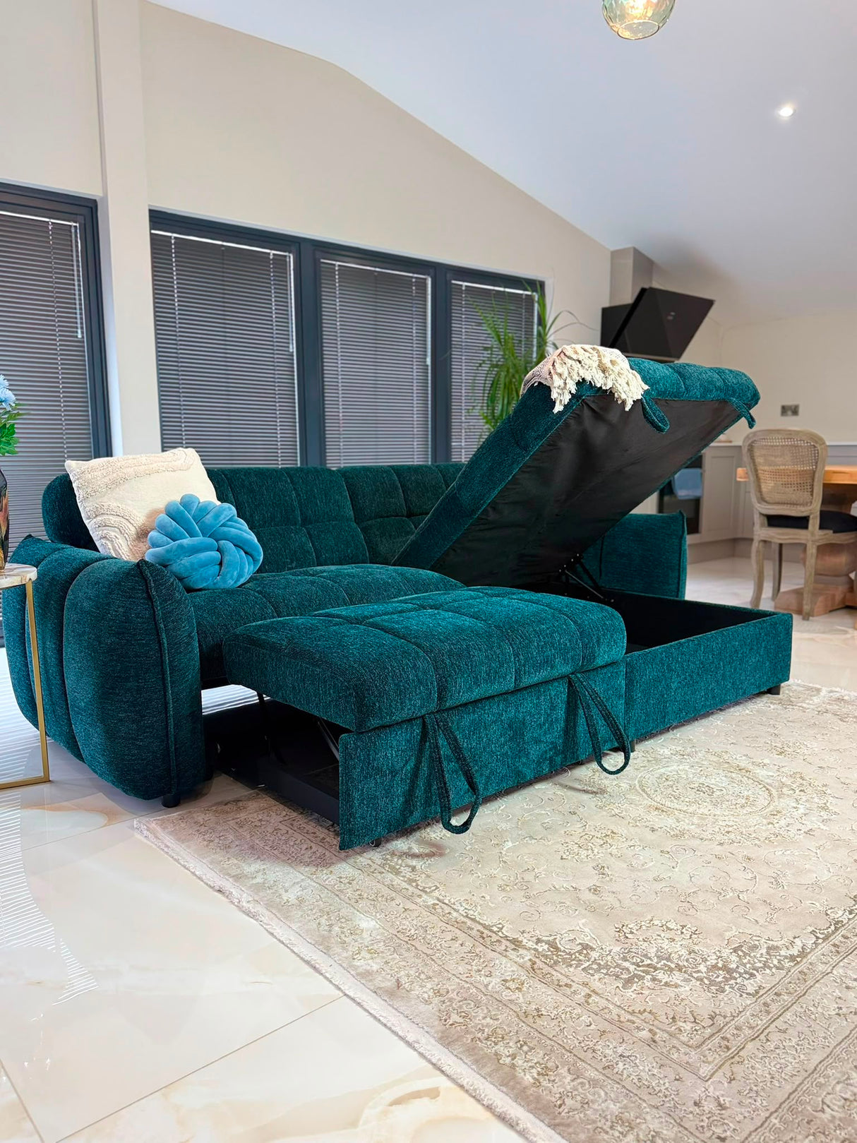 Miami Corner Storage Sofa Bed (Available in Black, Grey or Teal)