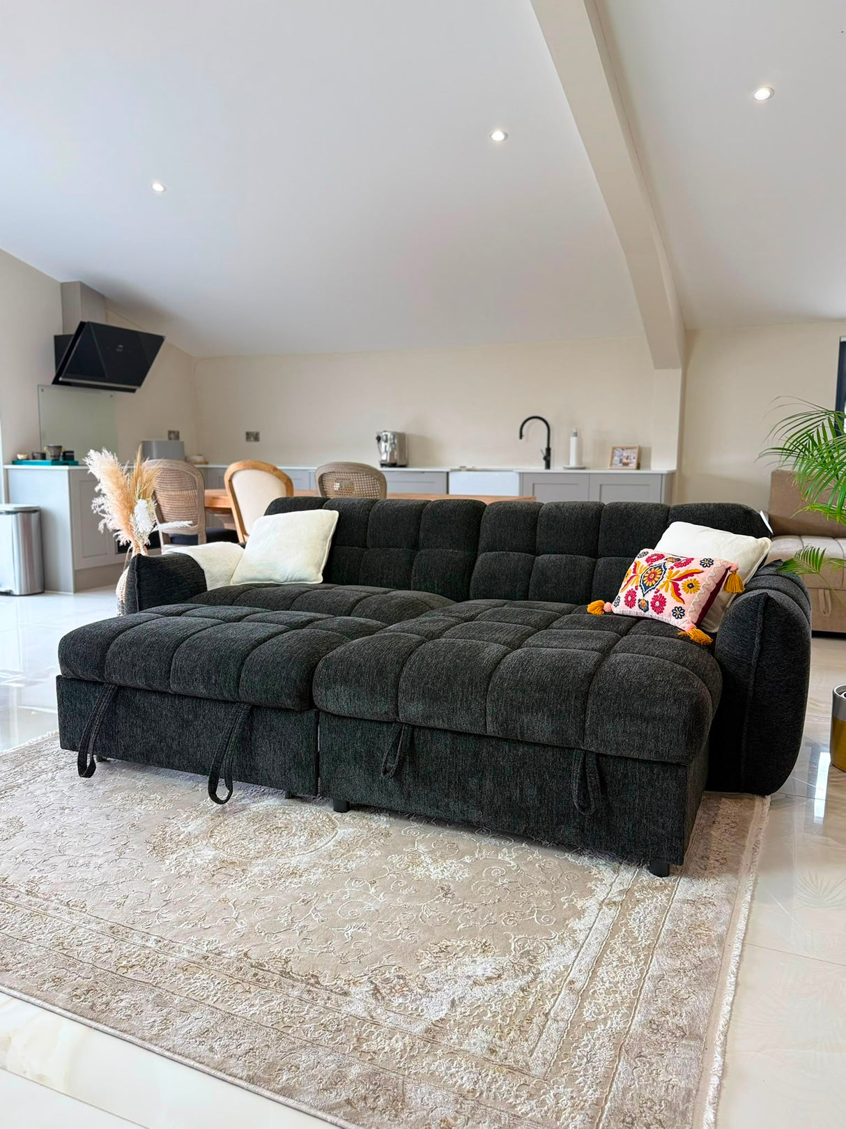 Miami Corner Storage Sofa Bed (Available in Black, Grey or Teal)