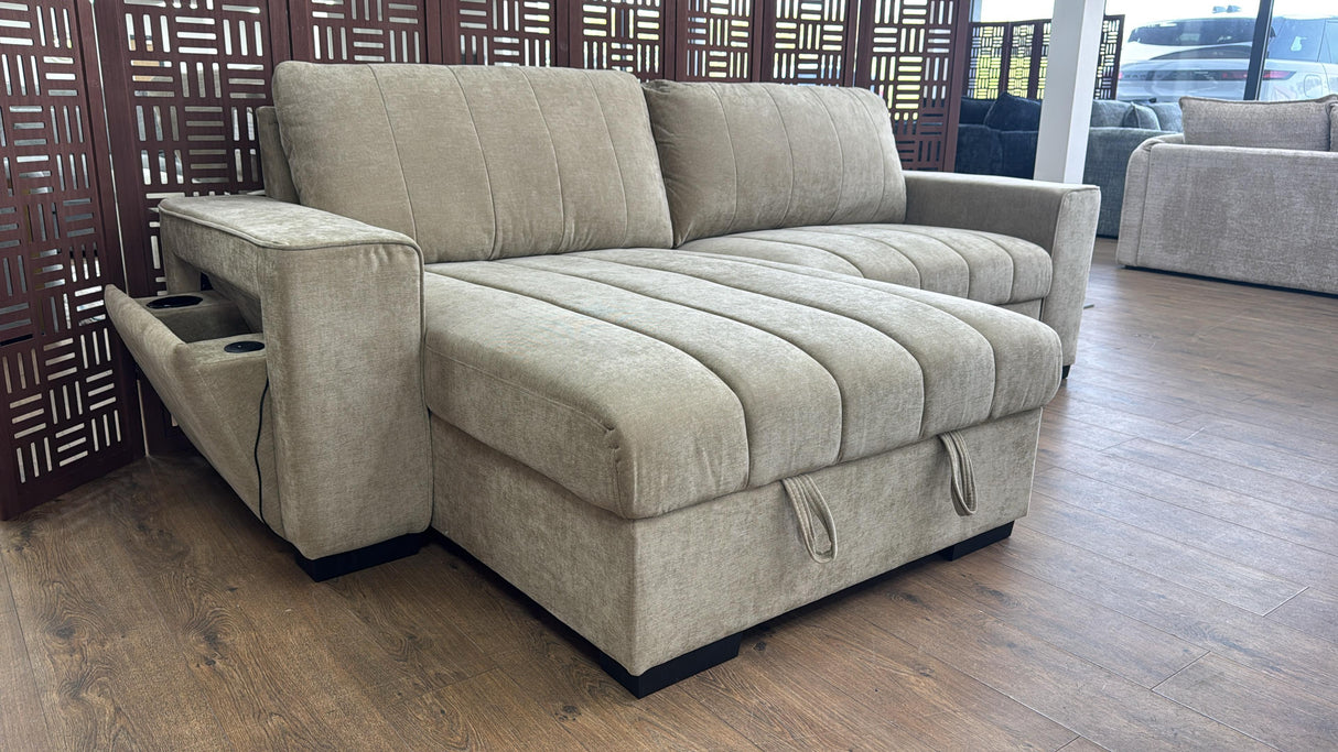 Benji Corner Storage Sofa Bed (Available in Grey or Beige)