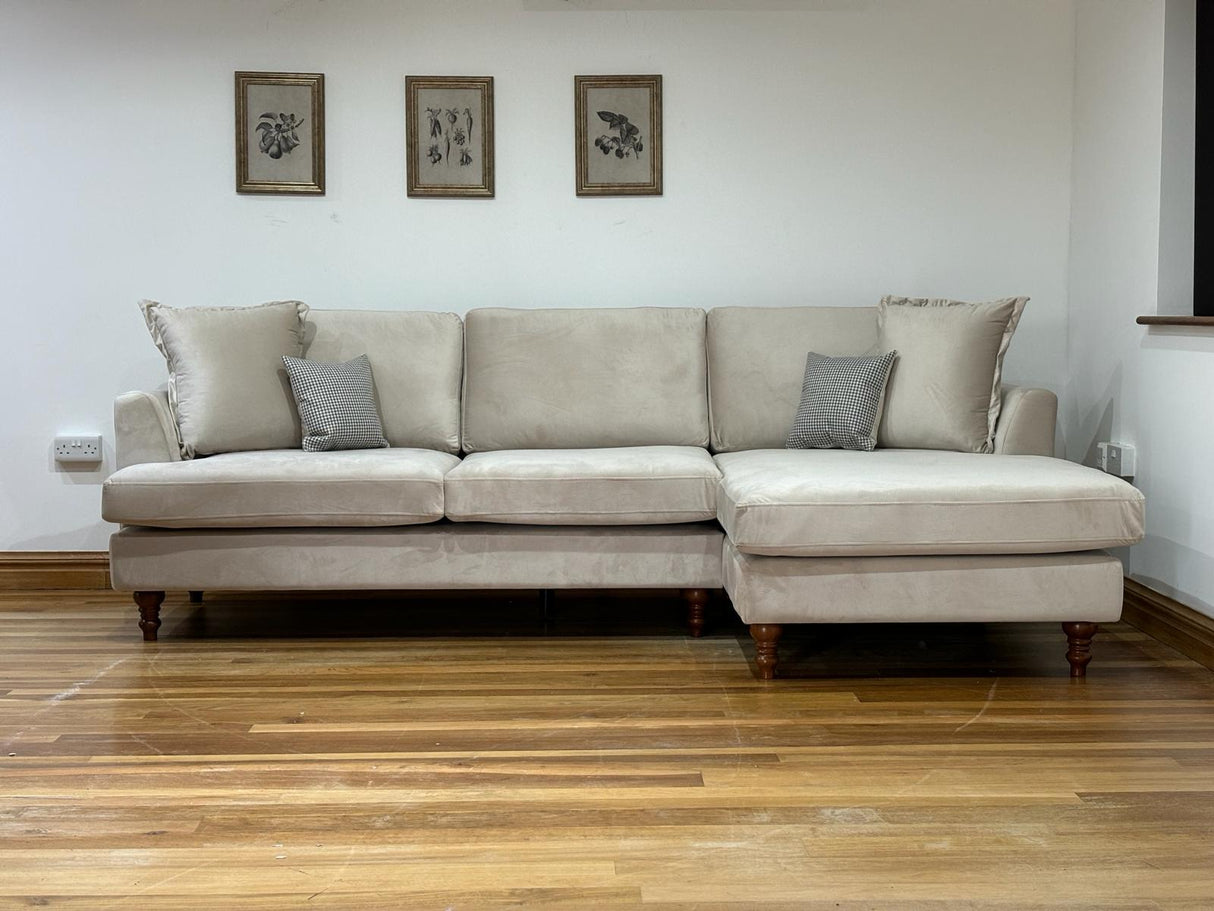Napoli Chaise Corner Sofa (Available in Plush Velvet Black, Grey or Beige)