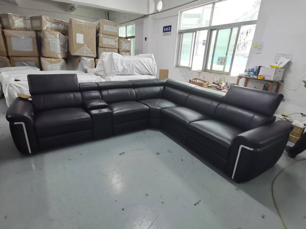 Autumnville Genuine Leather Electric Reclining Corner Sofa (Available in Tanned Brown or Black)