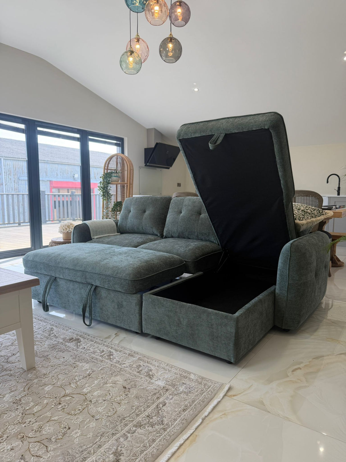 Samara Corner Sofa Bed with Storage (Available in Chenille Grey, Brown, Beige or Green)