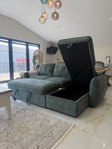 Samara Corner Sofa Bed with Storage (Available in Chenille Grey, Brown, Beige or Green)