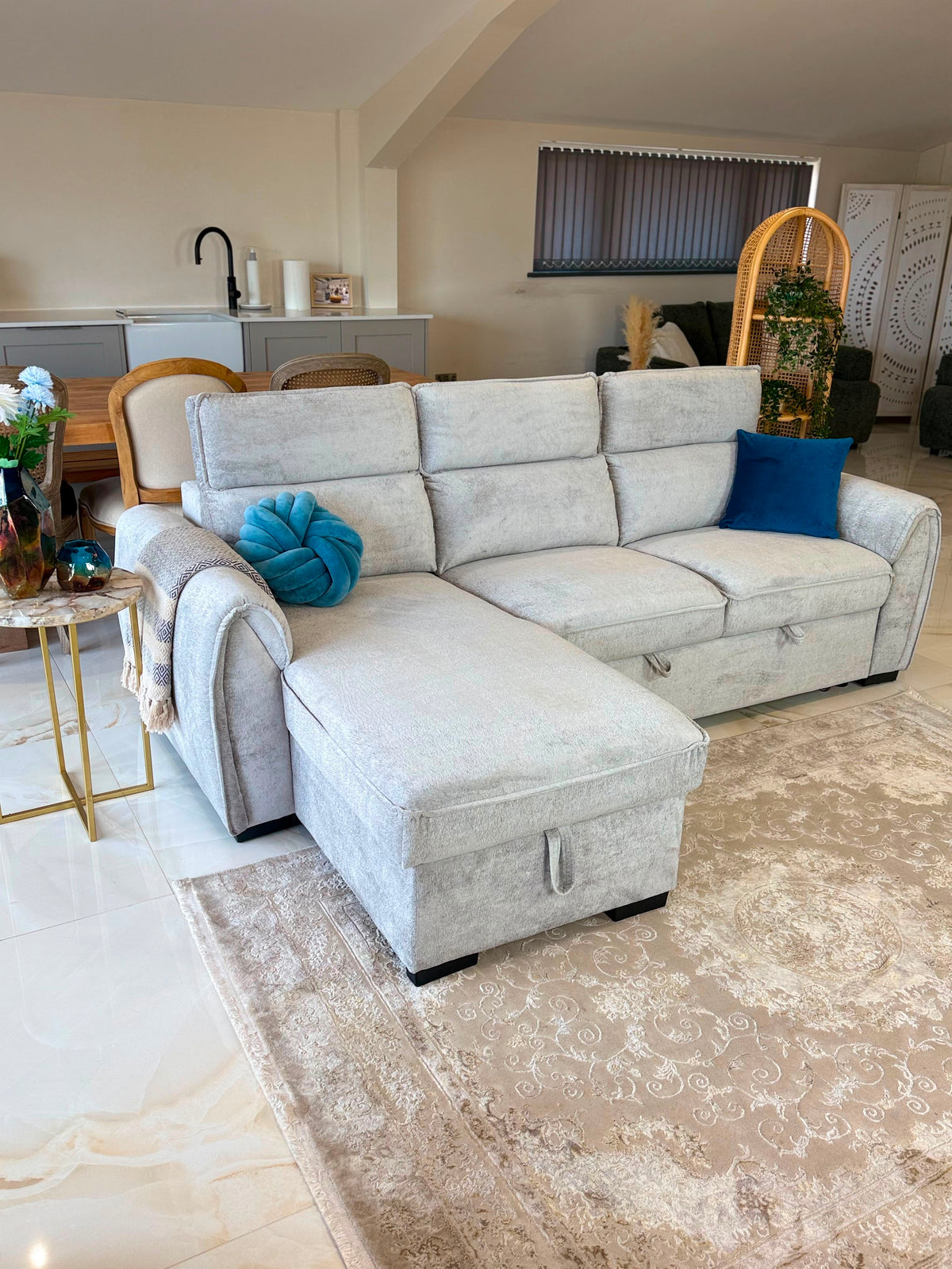 Marseille Corner Storage Sofa Bed (Available in Mushroom, Grey or Light Grey)