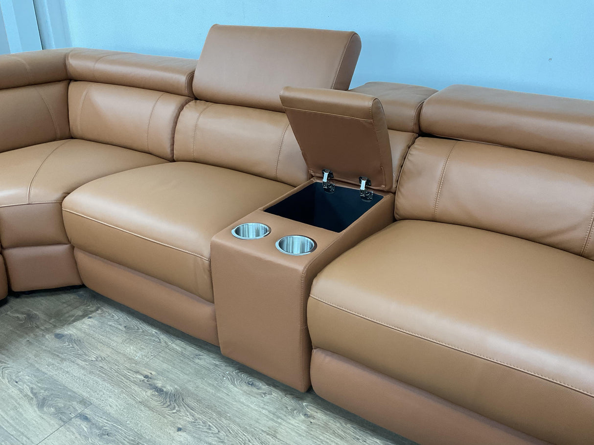 Autumnville Genuine Leather Electric Reclining Corner Sofa (Available in Tanned Brown or Black)