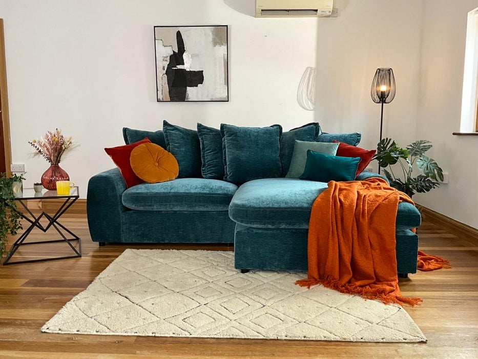 Winnie Chaise Sofa (Available in Soft Chenille Teal, Navy or Grey)