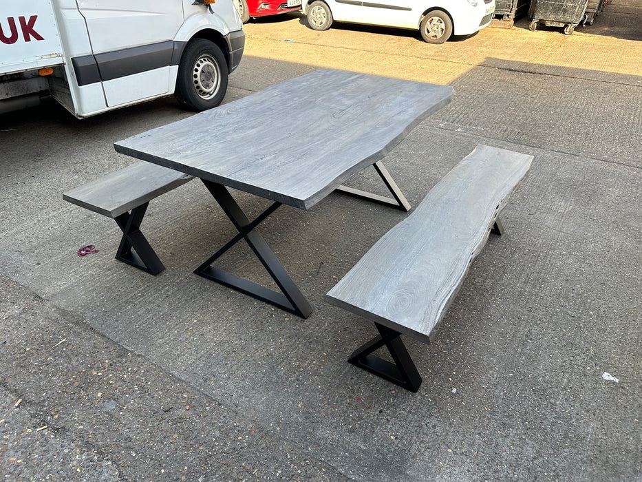 Taylor's Live Edge Grey Wood Farmhouse Table and Bench Set