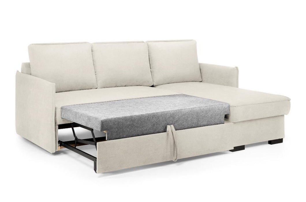 Megan Corner Sofa Bed with Storage (Available in Chenille Teal, Light Grey or Stone)