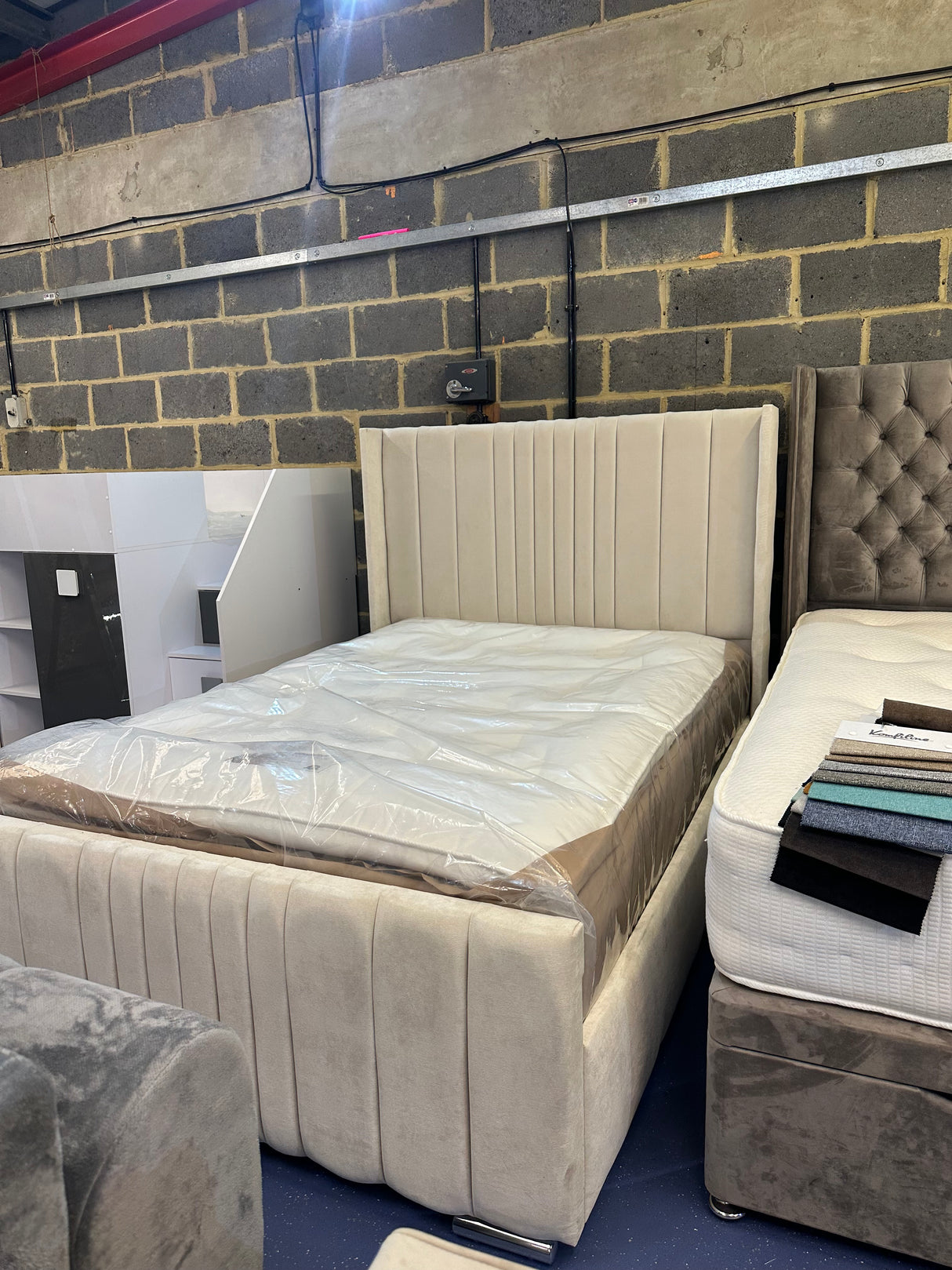 Clarissa Floor Standing Headboard Bed Frame (With or without gas lift storage, range of fabrics to choose from)