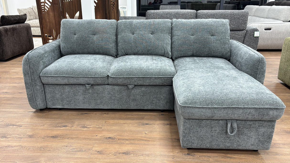 Samara Corner Sofa Bed with Storage (Available in Chenille Grey, Brown, Beige or Green)