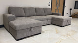 Vareena U-Shape Sofa Bed with Storage (Available in Chenille Light Grey, Dark Grey, Blue, Beige or Green)