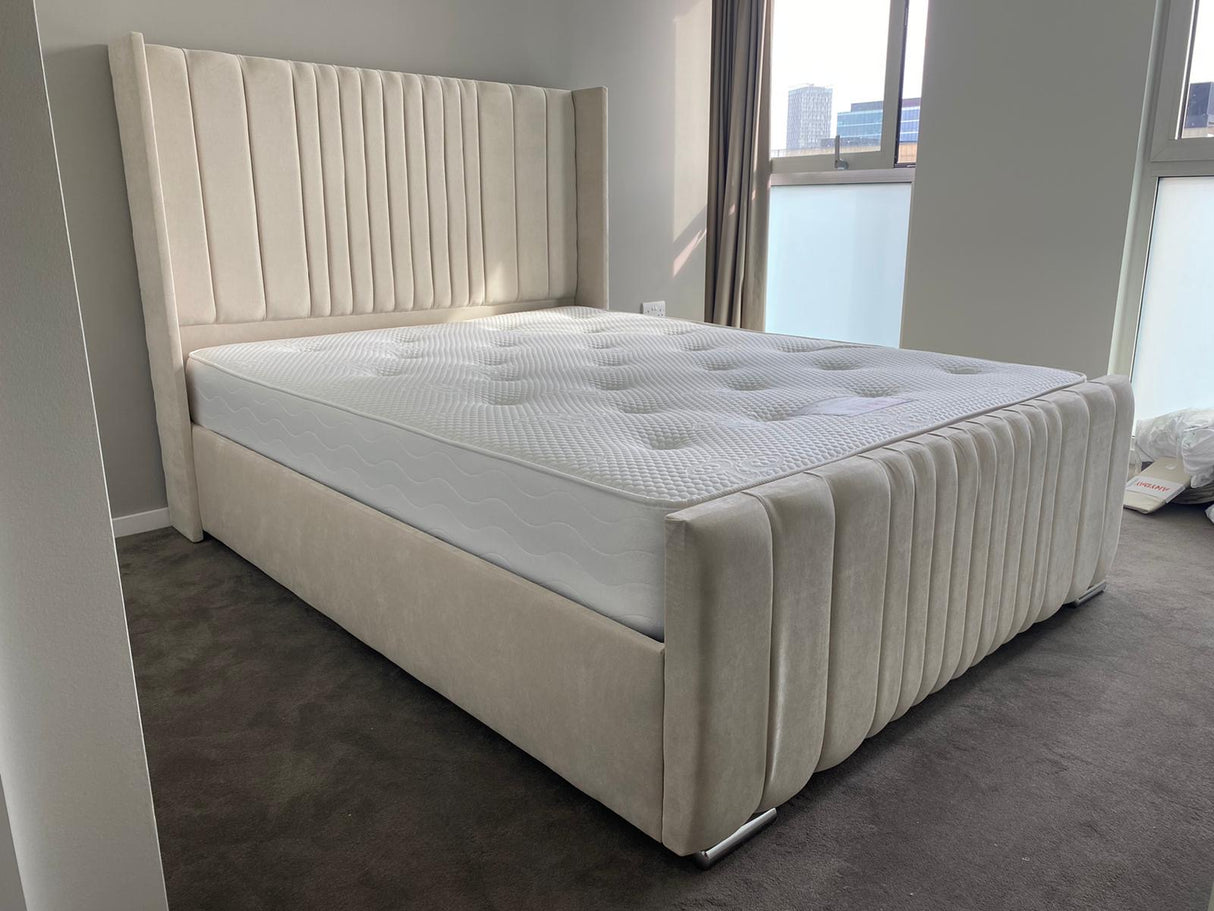 Clarissa Floor Standing Headboard Bed Frame (With or without gas lift storage, range of fabrics to choose from)