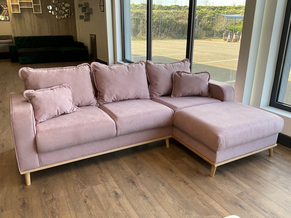 Pink velvet chaise sofa best sale