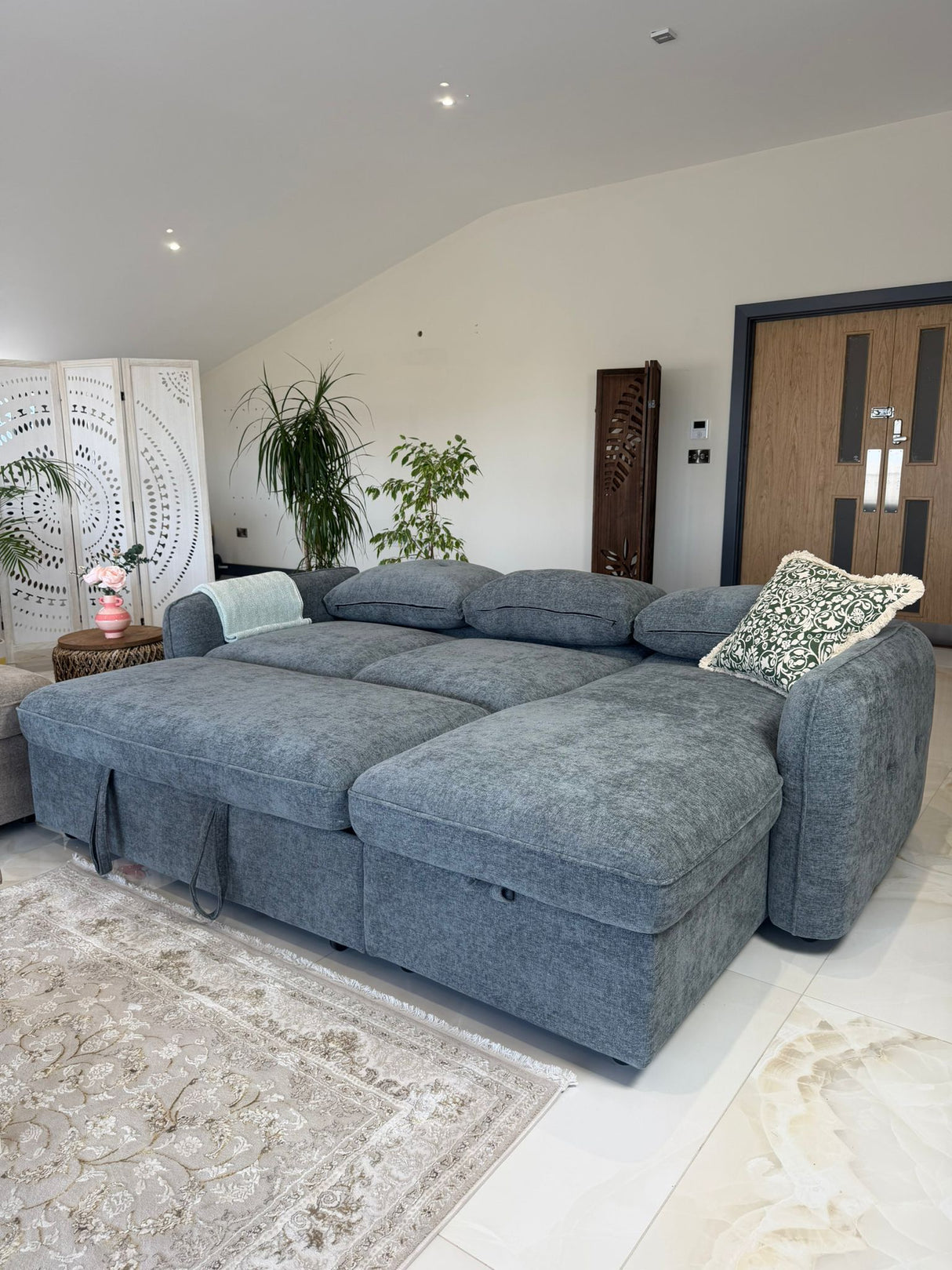 Samara Corner Sofa Bed with Storage (Available in Chenille Grey, Brown, Beige or Green)
