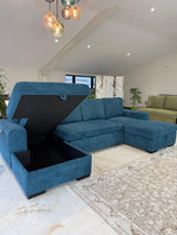 Vareena U-Shape Sofa Bed with Storage (Available in Chenille Light Grey, Dark Grey, Blue, Beige or Green)