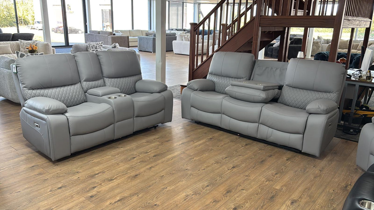 Pentagon 3 Seat Electric Recliner Sofa (Available in Leather Grey or Black)