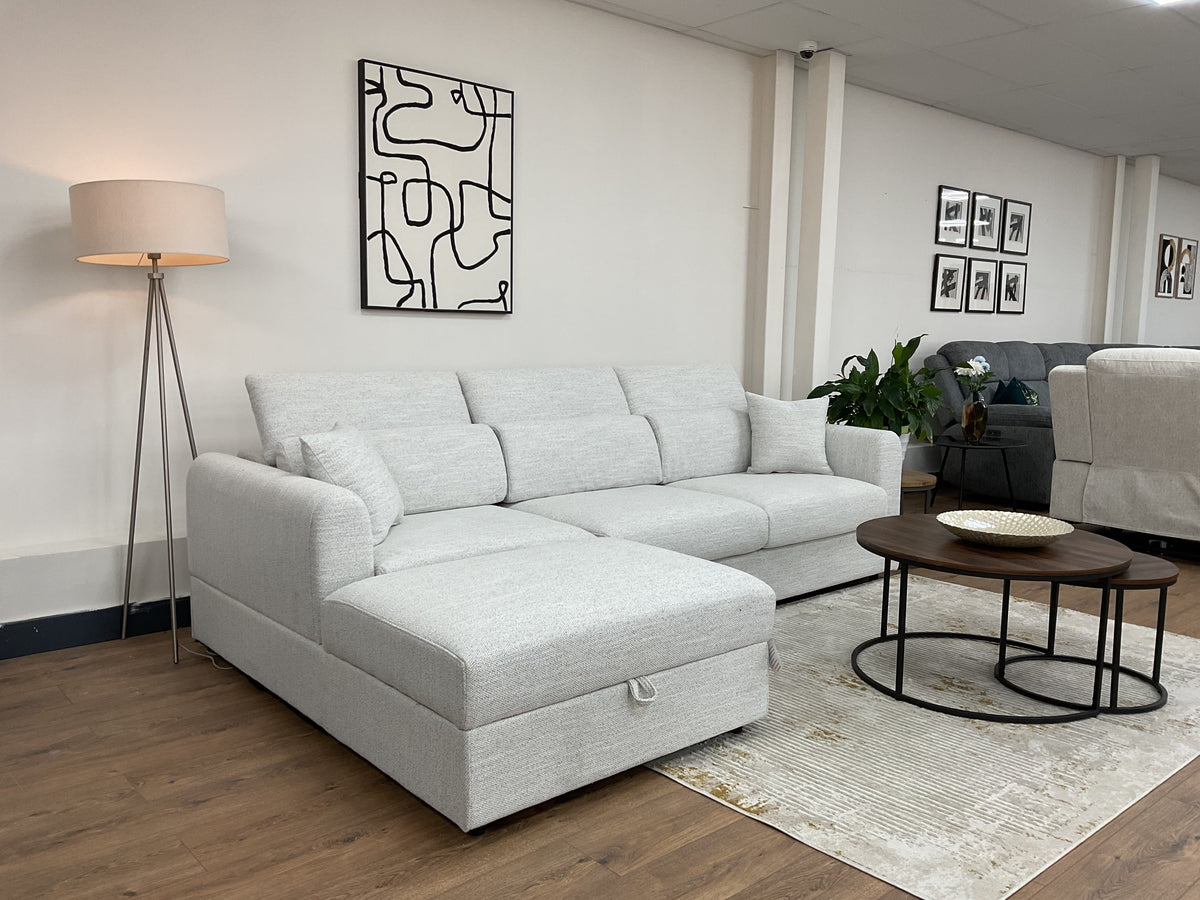 Duncan Chaise Corner Sofa and Storage Footstool (Available in Beige or Grey)