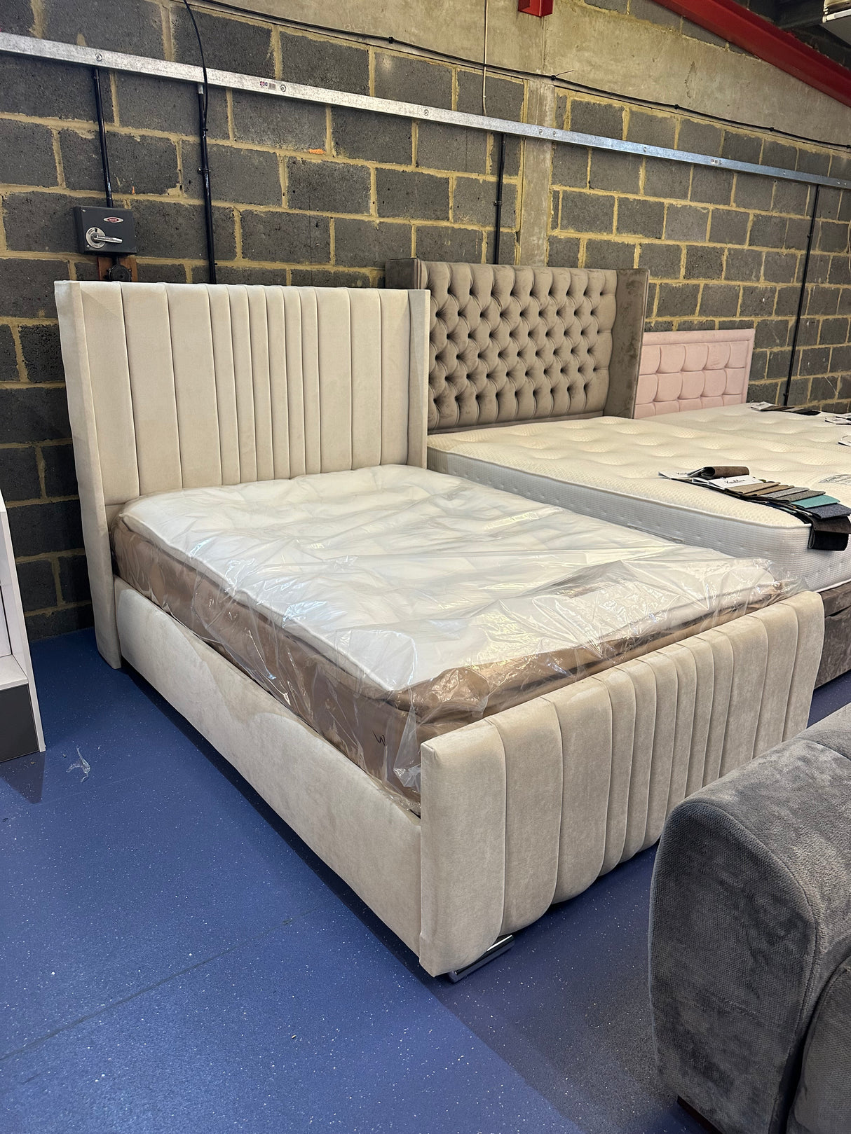 Clarissa Floor Standing Headboard Bed Frame (With or without gas lift storage, range of fabrics to choose from)