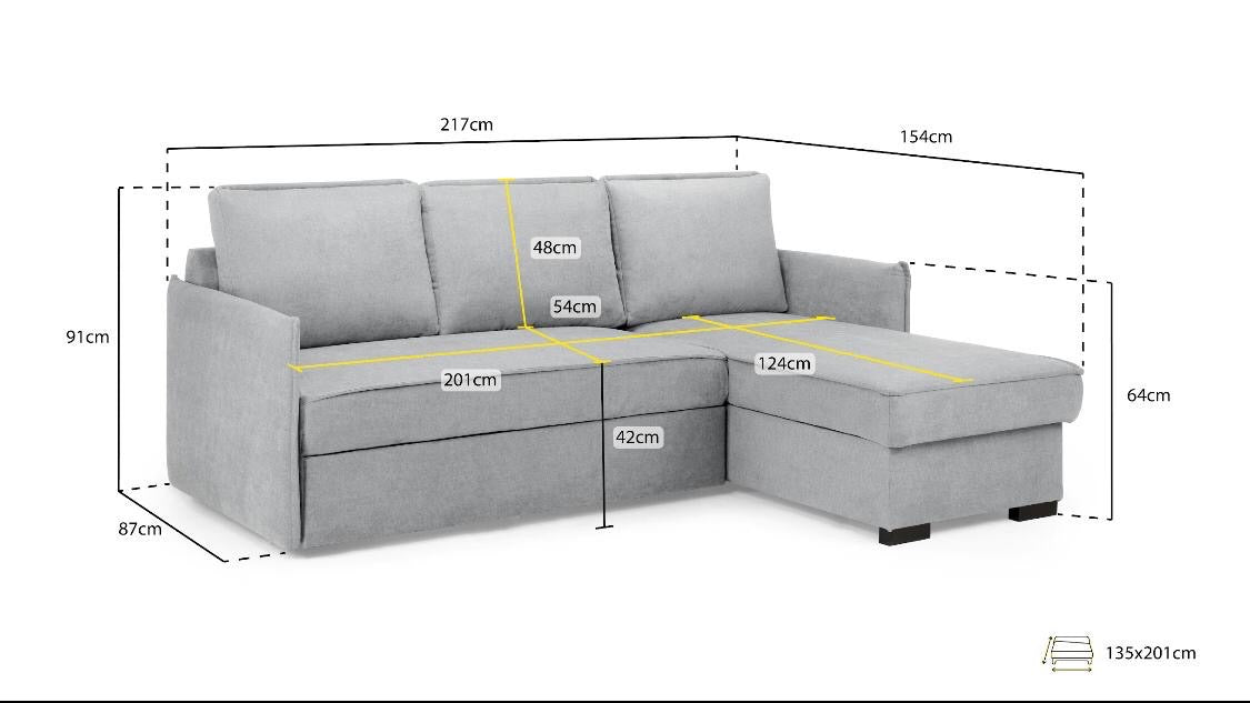 Megan Corner Sofa Bed with Storage (Available in Chenille Teal, Light Grey or Stone)