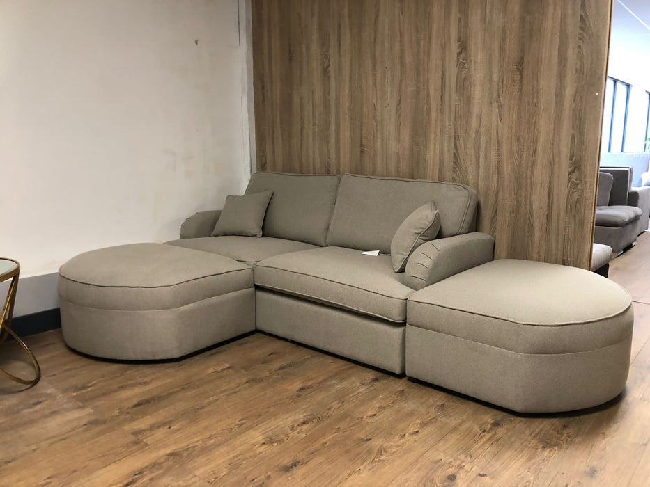 Baron 3 Seat Sofa with x2 Footstools in Beige Linen