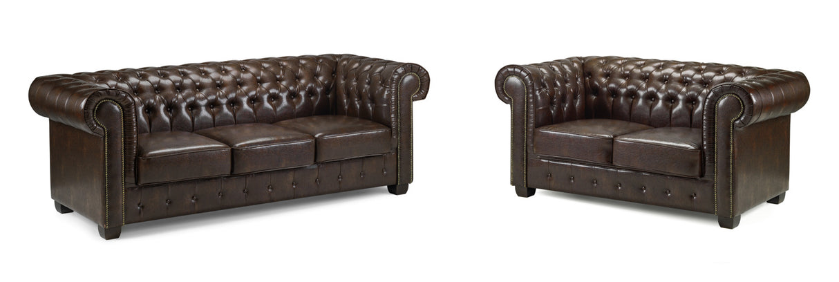 Hampton Chesterfield Leather 3 and 2 Seat Sofa Bundle Deal (Available in Black Leather, Antique Brown Leather or Oxblood Red Leather)