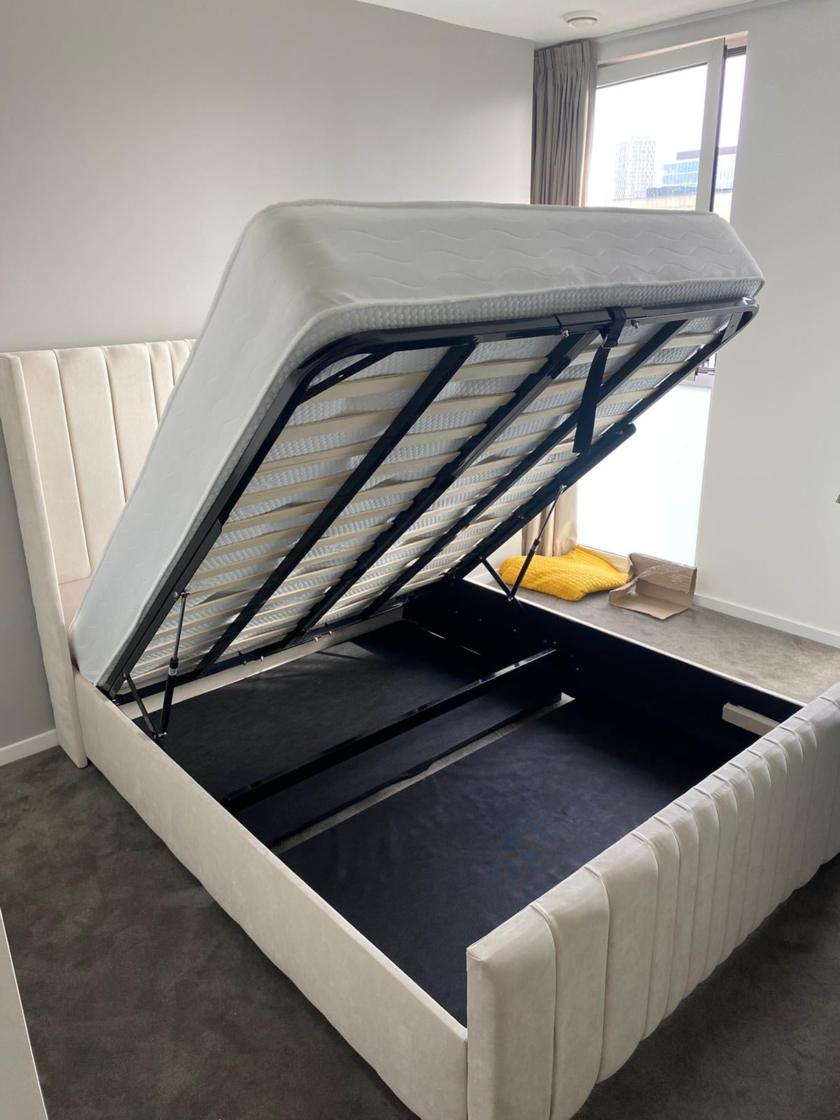 Clarissa Floor Standing Headboard Bed Frame (With or without gas lift storage, range of fabrics to choose from)