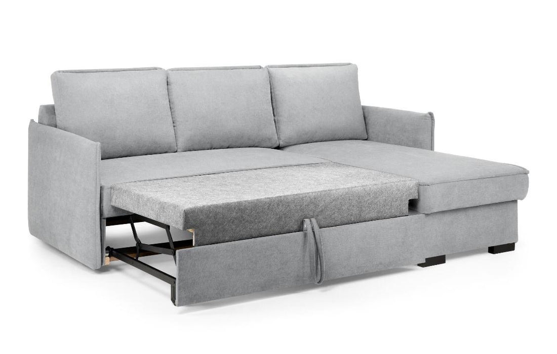 Megan Corner Sofa Bed with Storage (Available in Chenille Teal, Light Grey or Stone)