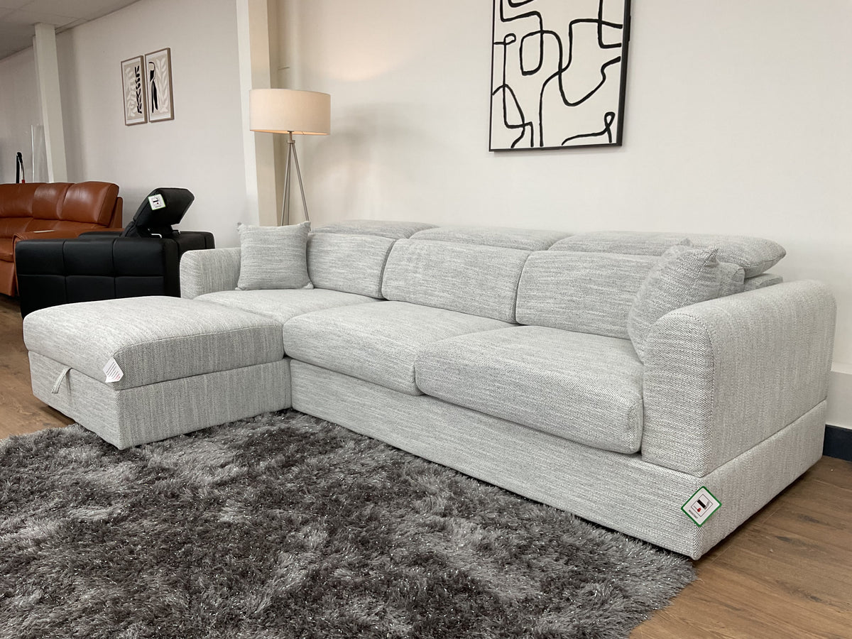 Duncan Chaise Corner Sofa and Storage Footstool (Available in Beige or Grey)