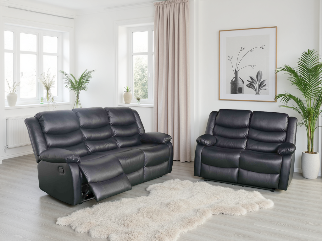 Lincoln 3 and 2 Seat Bundle Deal Manual Recliner Sofa (Available in PU Black or PU Brown)