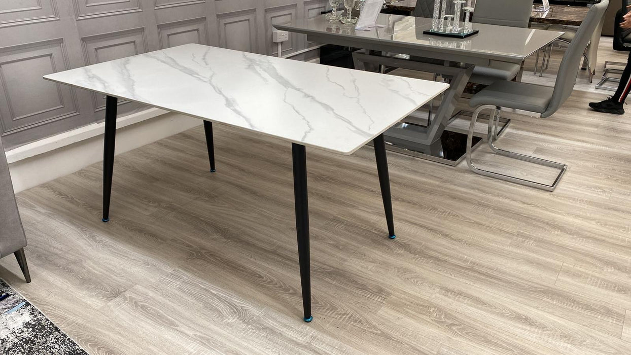 Milan White Ceramic Dining Table with Thea Chairs (Available in velvet black or grey velvet)