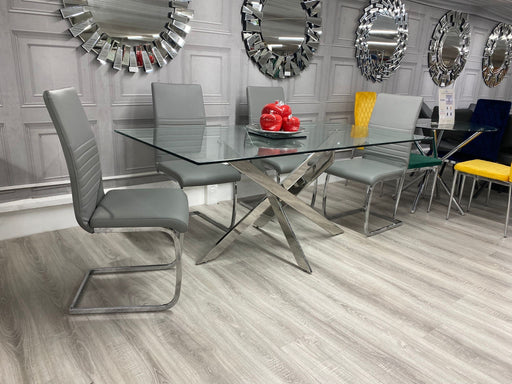 180cm Regal Glass Dining Table with Kensington Chairs in Grey