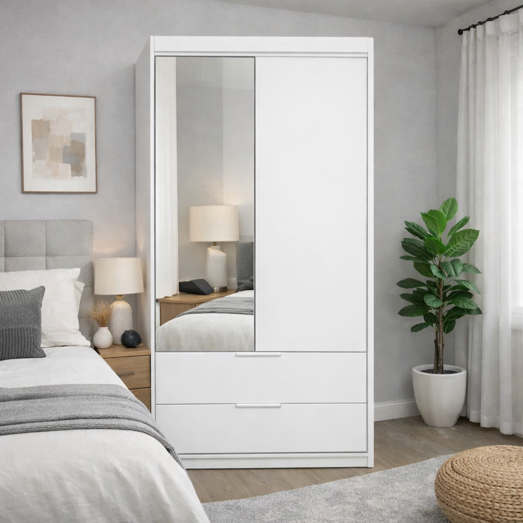 103cm Missouri Door Wardrobe with Drawers in White | LFO