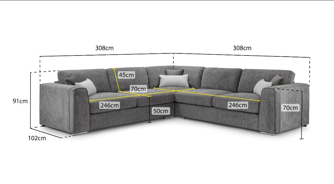 Turin Large Corner (Available in Allora Chenille Grey, Beige or Dark Brown)