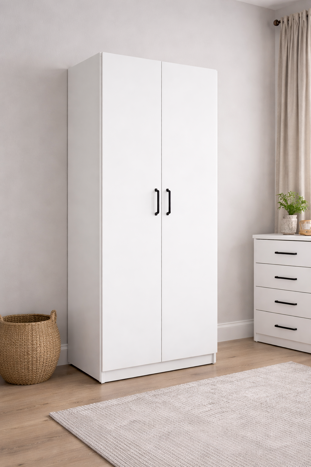 Economy 2 Door Wardrobe (Available in Light Grey, White, Oak or Dark Grey)