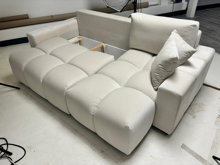 Lenny Corner Storage Sofa Bed (Available in Velvet Natural or Grey)