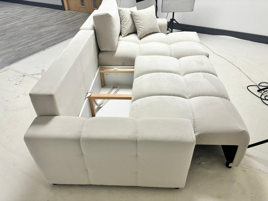 Lenny Corner Storage Sofa Bed (Available in Velvet Natural or Grey)