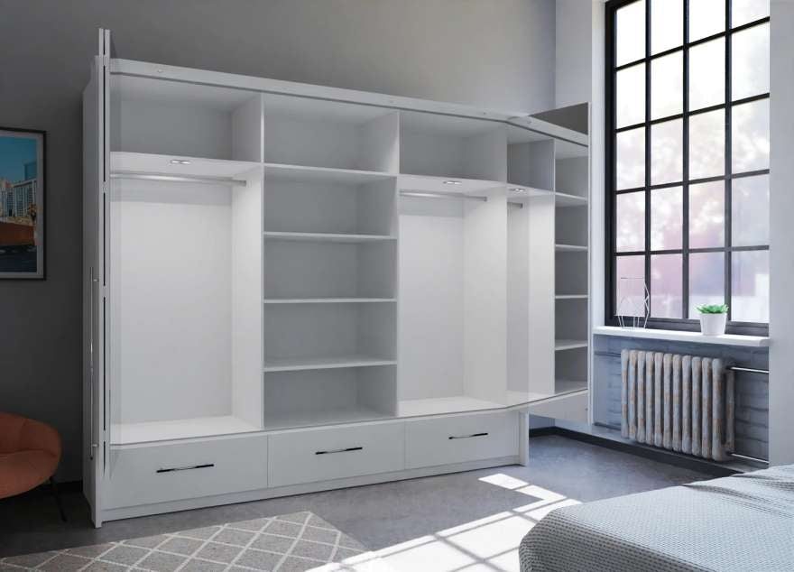 256cm Boston LED Bi-folding Door Wardrobe (available in white or grey)