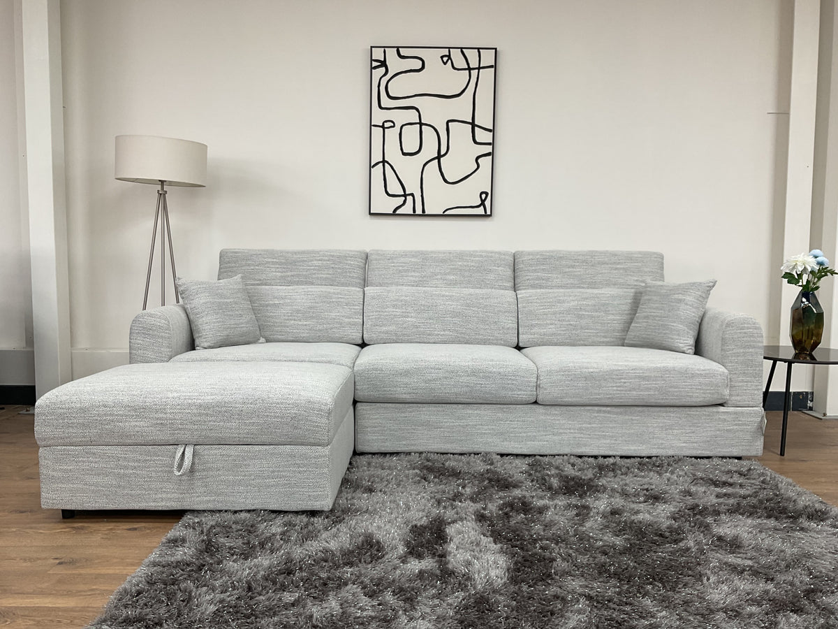Duncan Chaise Corner Sofa and Storage Footstool (Available in Beige or Grey)