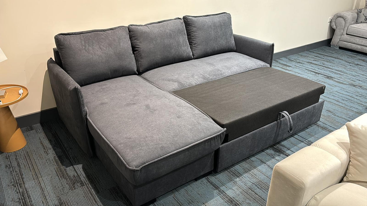 Megan Corner Sofa Bed with Storage (Available in Chenille Teal, Light Grey Dark Grey or Stone)