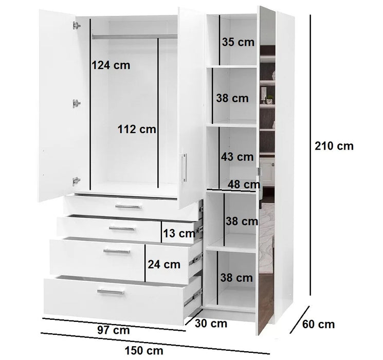 150cm Alaska Hinged Door Wardrobe in White