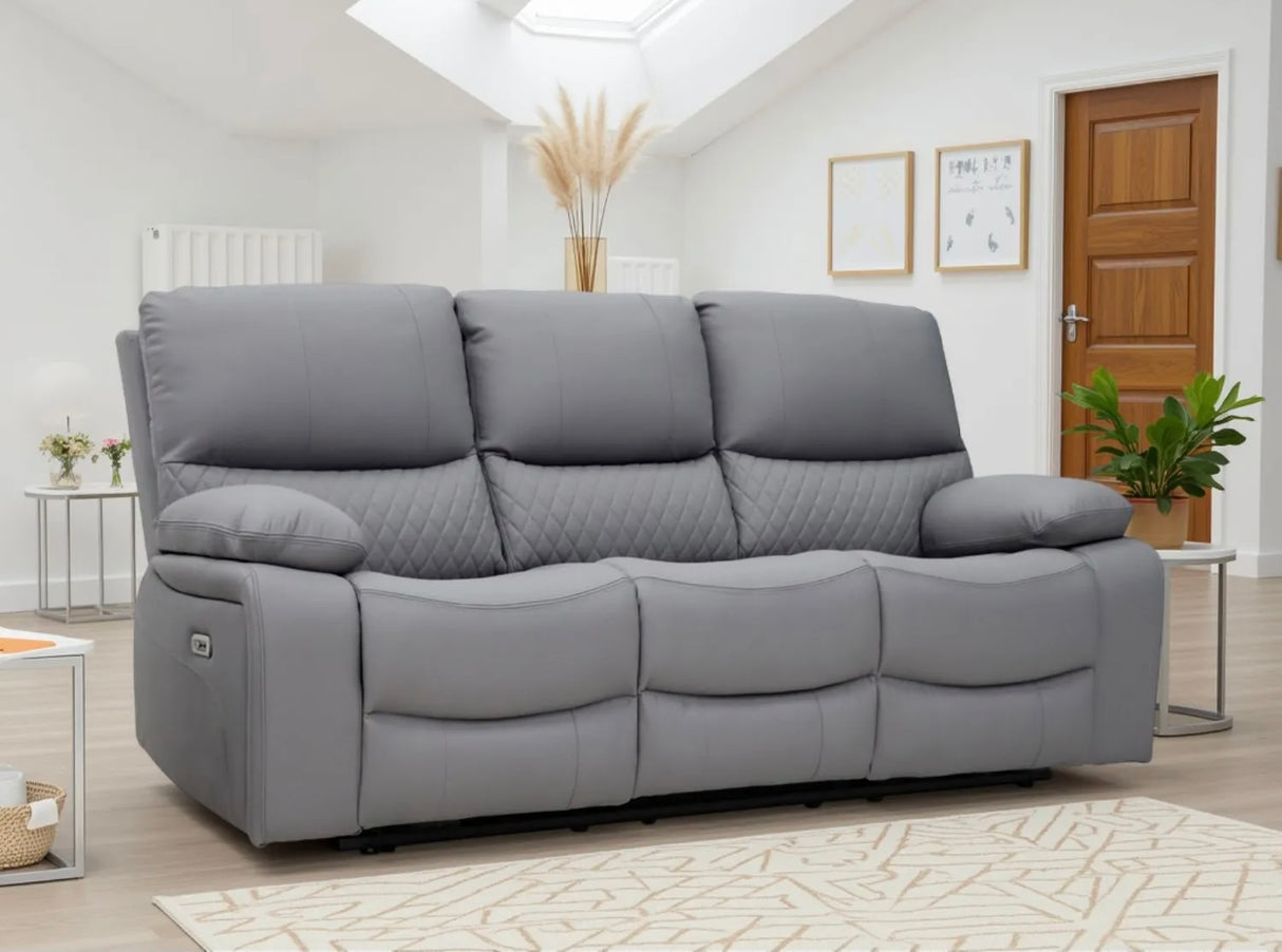 Pentagon 3 Seat Electric Recliner Sofa (Available in Leather Grey or Black)
