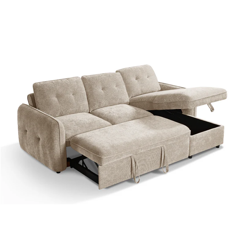 Samara Corner Sofa Bed with Storage (Available in Chenille Grey, Brown, Beige or Green)